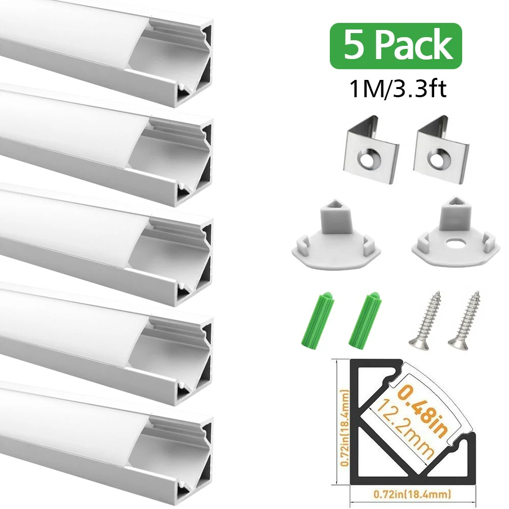 V Shape LED Channel V03-A – 12mm | Silver / Black | Milky White Cover | With Installation Accessories | – Standard Aluminum Profile – 1m / 2m / 3m | 50 / 100-Pack - Image 11