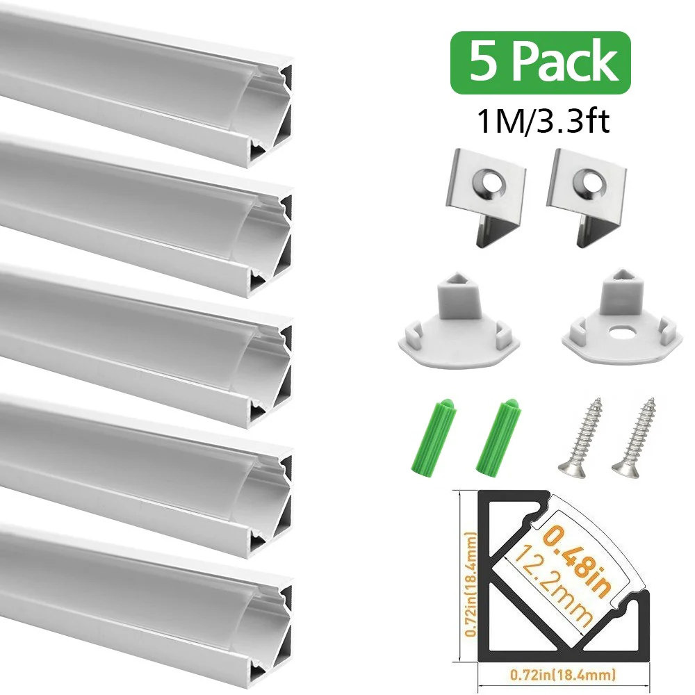 V Shape LED Channel V03-A – 12mm | Silver / Black | Milky White Cover | With Installation Accessories | – Standard Aluminum Profile – 1m / 2m / 3m | 50 / 100-Pack - Image 12