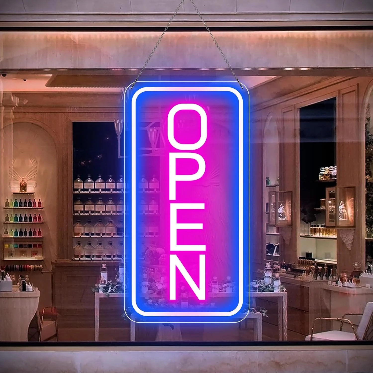 Vertical OPEN Neon Sign – USB Powered | 17×9 inch (44×24 cm) | 6 Color Options | LED Window Hanging Light for Storefronts - Image 10