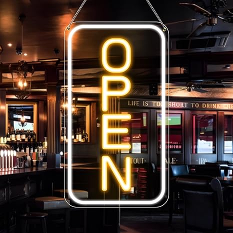 Vertical OPEN Neon Sign – USB Powered | 17×9 inch (44×24 cm) | 6 Color Options | LED Window Hanging Light for Storefronts - Image 11