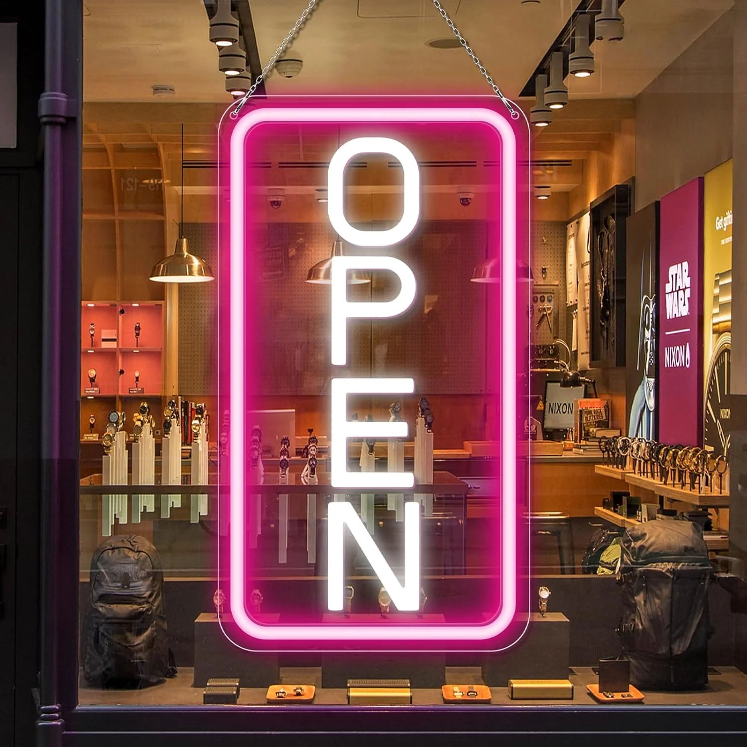 Vertical OPEN Neon Sign – USB Powered | 17×9 inch (44×24 cm) | 6 Color Options | LED Window Hanging Light for Storefronts - Image 12