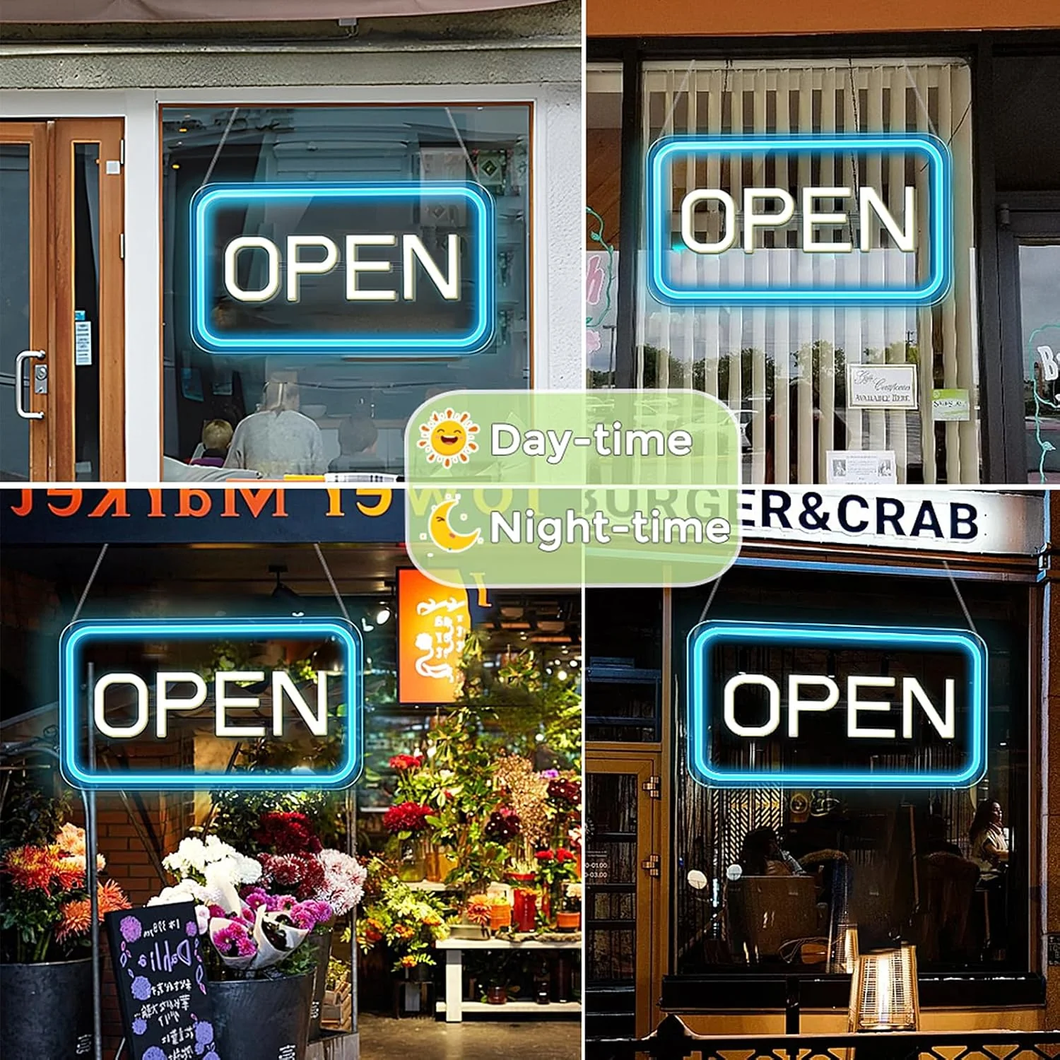 Vertical OPEN Neon Sign – USB Powered | 17×9 inch (44×24 cm) | 6 Color Options | LED Window Hanging Light for Storefronts - Image 3