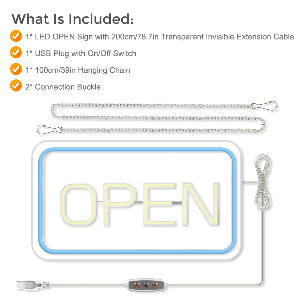 Vertical OPEN Neon Sign – USB Powered | 17×9 inch (44×24 cm) | 6 Color Options | LED Window Hanging Light for Storefronts - Image 5