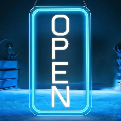 Vertical OPEN Neon Sign – USB Powered | 17×9 inch (44×24 cm) | 6 Color Options | LED Window Hanging Light for Storefronts - Image 9