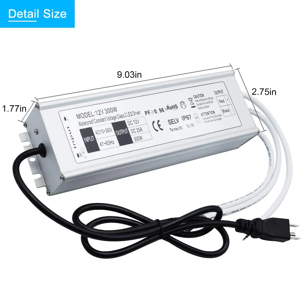 Waterproof IP67 LED Power Supply 110V 220V AC to 12V DC Driver Transformer 3-Prong Plug 3.3 Feet Cable - Image 11