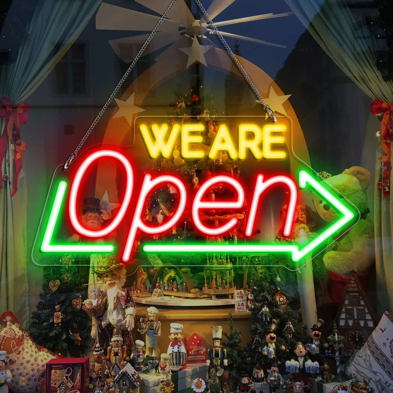 WE ARE OPEN Neon Sign – USB Powered | 16×8 inch (41×20 cm) | Arrow Shape LED Window Sign | 3 Color Combos for Storefront Display - Image 10