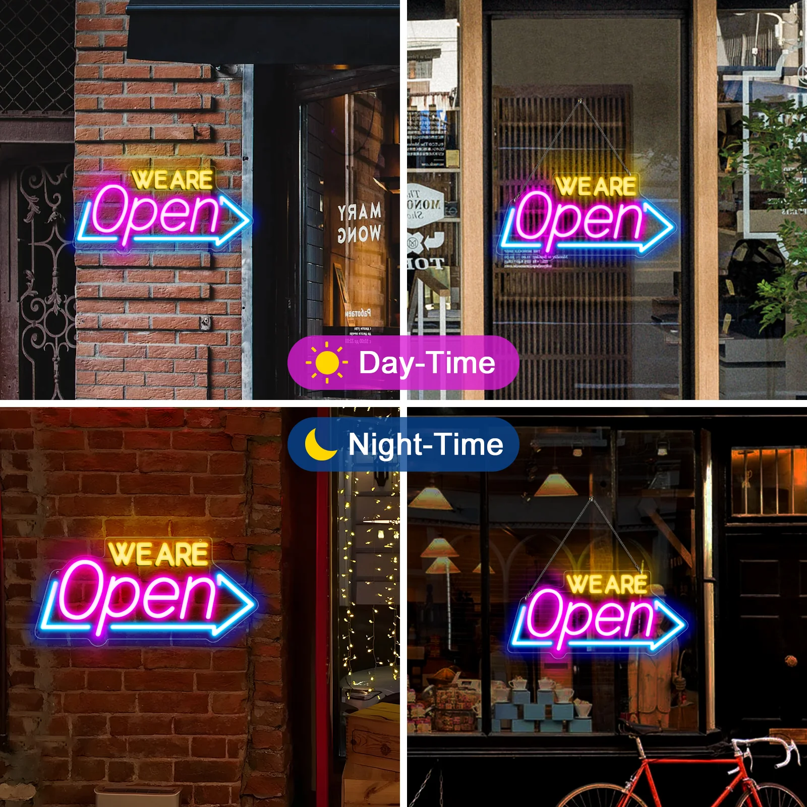 WE ARE OPEN Neon Sign – USB Powered | 16×8 inch (41×20 cm) | Arrow Shape LED Window Sign | 3 Color Combos for Storefront Display - Image 7