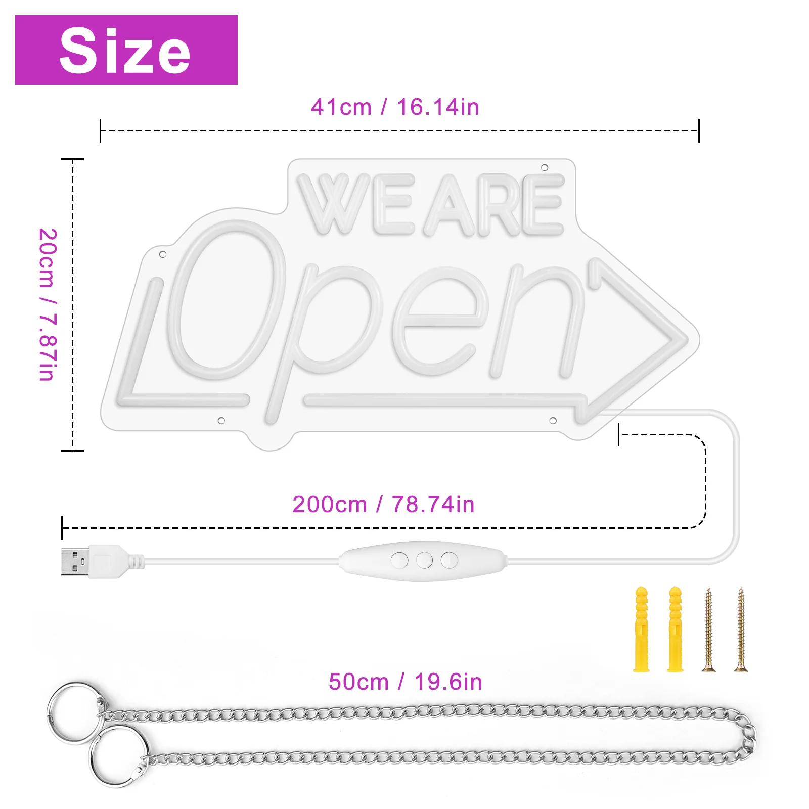 WE ARE OPEN Neon Sign – USB Powered | 16×8 inch (41×20 cm) | Arrow Shape LED Window Sign | 3 Color Combos for Storefront Display - Image 8