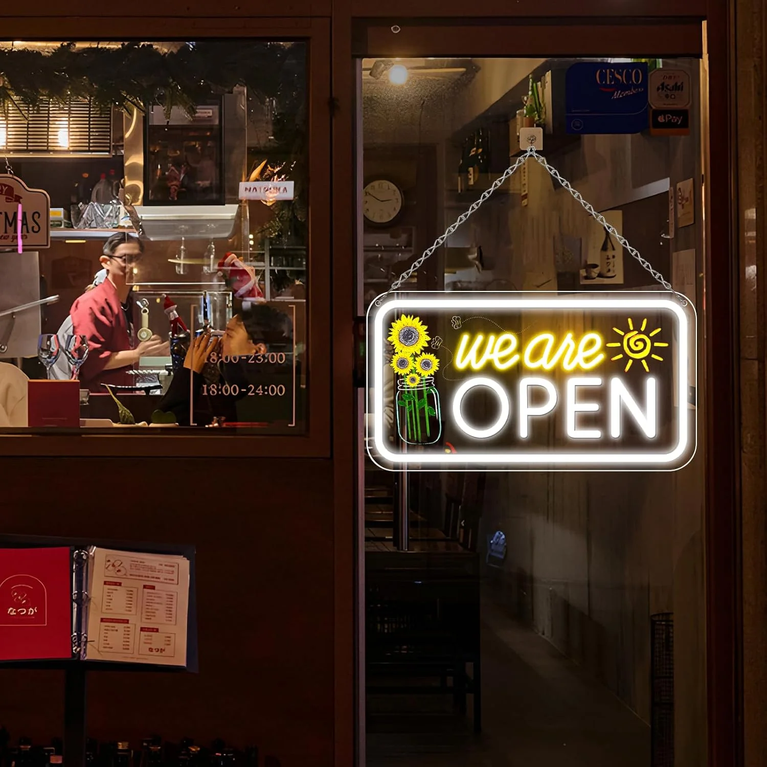 We Are Open Vertical Neon Sign – Warm White & White Glow | 17×9 / 23×12 inch |Window Hanging | Plug & Play for Storefronts - Image 2