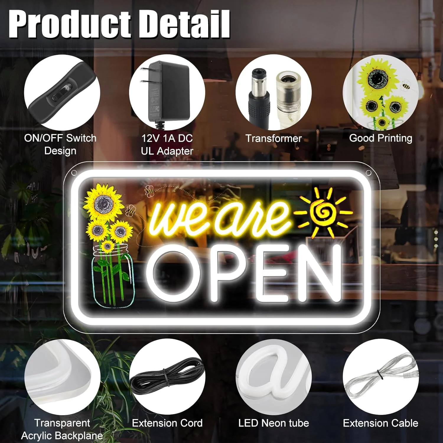 We Are Open Vertical Neon Sign – Warm White & White Glow | 17×9 / 23×12 inch |Window Hanging | Plug & Play for Storefronts - Image 3