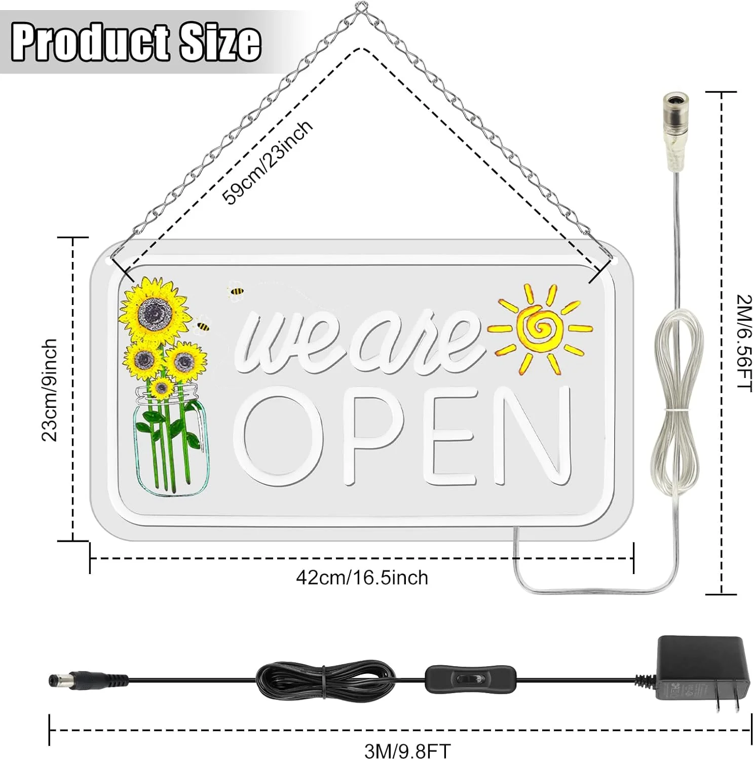 We Are Open Vertical Neon Sign – Warm White & White Glow | 17×9 / 23×12 inch |Window Hanging | Plug & Play for Storefronts - Image 4