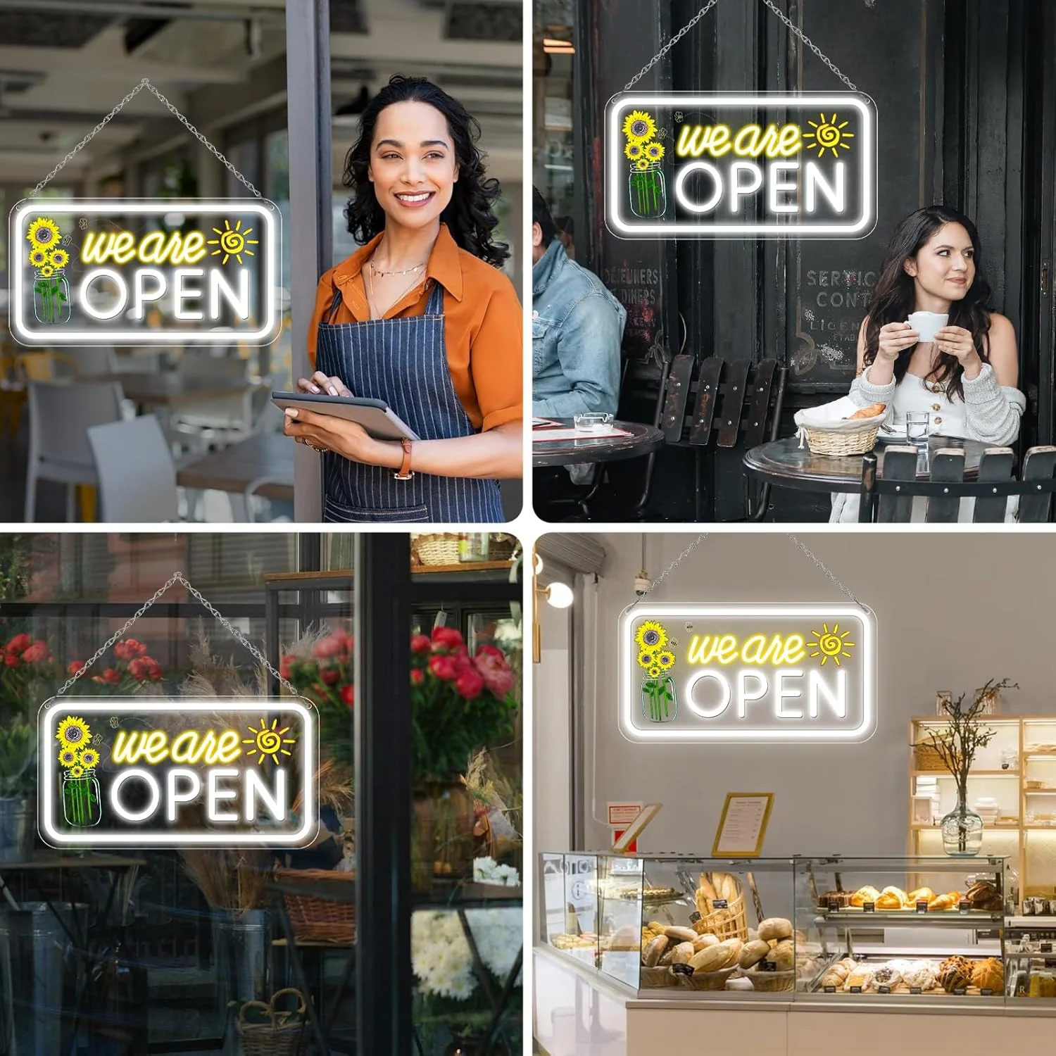 We Are Open Vertical Neon Sign – Warm White & White Glow | 17×9 / 23×12 inch |Window Hanging | Plug & Play for Storefronts - Image 7