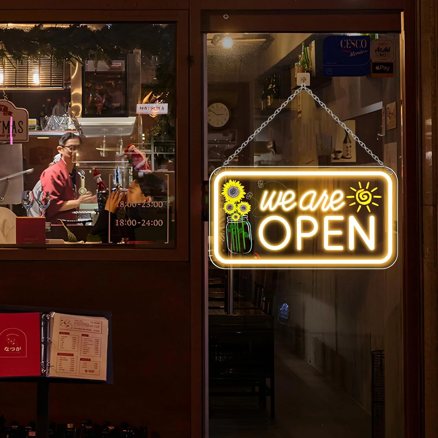 We Are Open Vertical Neon Sign – Warm White & White Glow | 17×9 / 23×12 inch |Window Hanging | Plug & Play for Storefronts - Image 9
