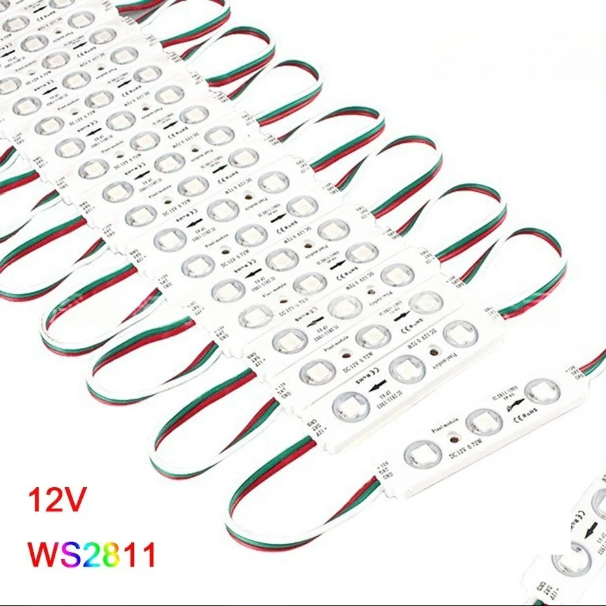 WS2811 RGBIC Addressable LED Module String Light, 20pcs/String, SMD5050, 75×15mm, 1.2W DC12V IP65 Waterproof Pixel LED Light for Outdoor Storefront & Channel Letter Signage (Controller & Power Supply Not Included) - Image 5