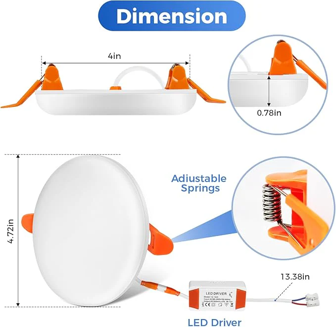 4 Inch LED Recessed Ceiling Light, 18W Recessed Light, 6500K Cool Daylight, Canless Wafer Downlight, Fits 2.5-4in Ceiling Hole with LED Driver (4 Pack) - Image 2