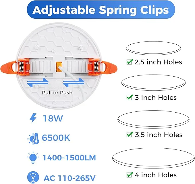 4 Inch LED Recessed Ceiling Light, 18W Recessed Light, 6500K Cool Daylight, Canless Wafer Downlight, Fits 2.5-4in Ceiling Hole with LED Driver (4 Pack) - Image 3